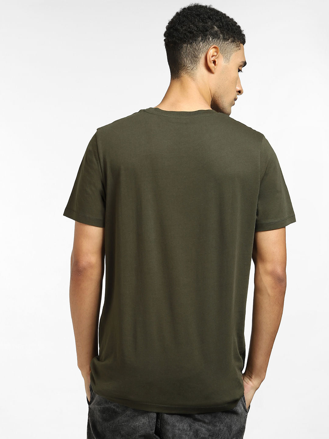Dark Green Logo Print Crew Neck T-shirt