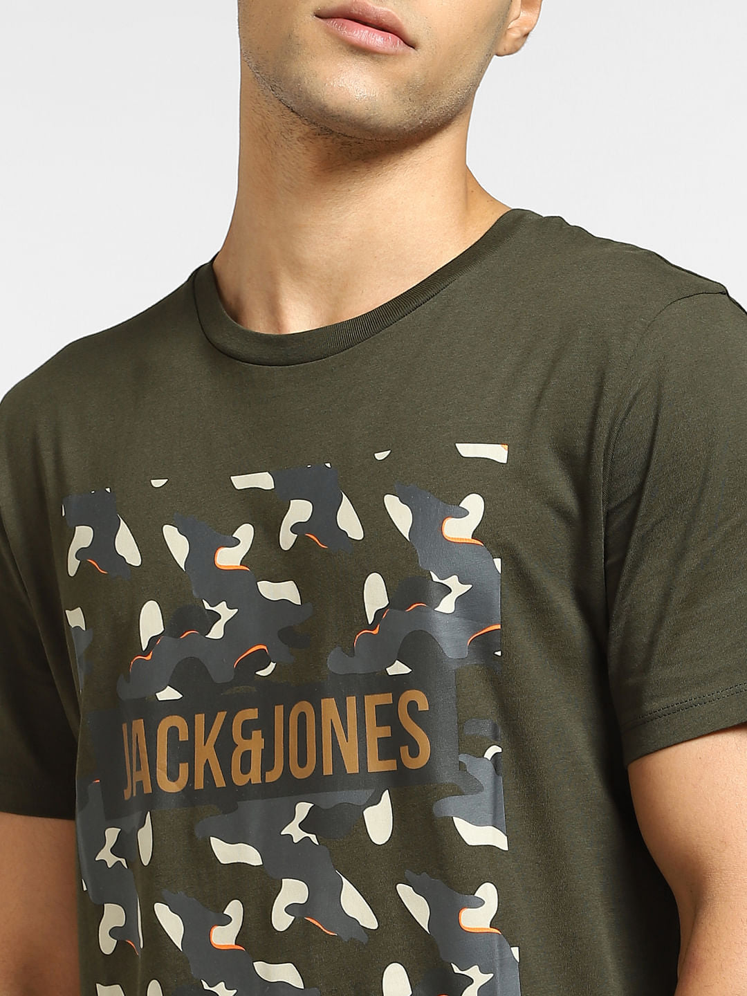 Dark Green Logo Print Crew Neck T-shirt