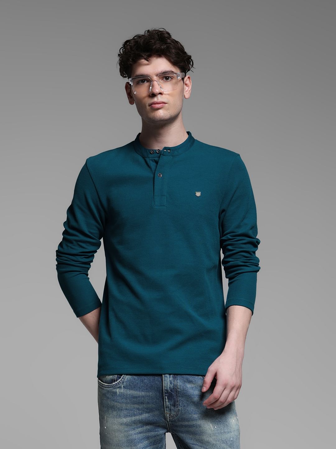 BLUE HENLEY T-SHIRT - S