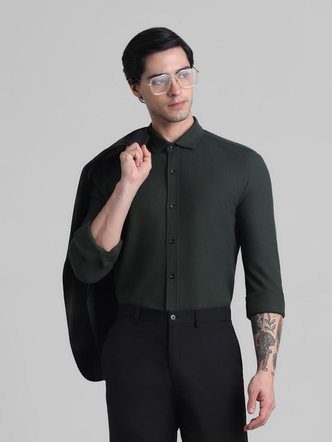 Green Knitted Full Sleeves Shirt - S
