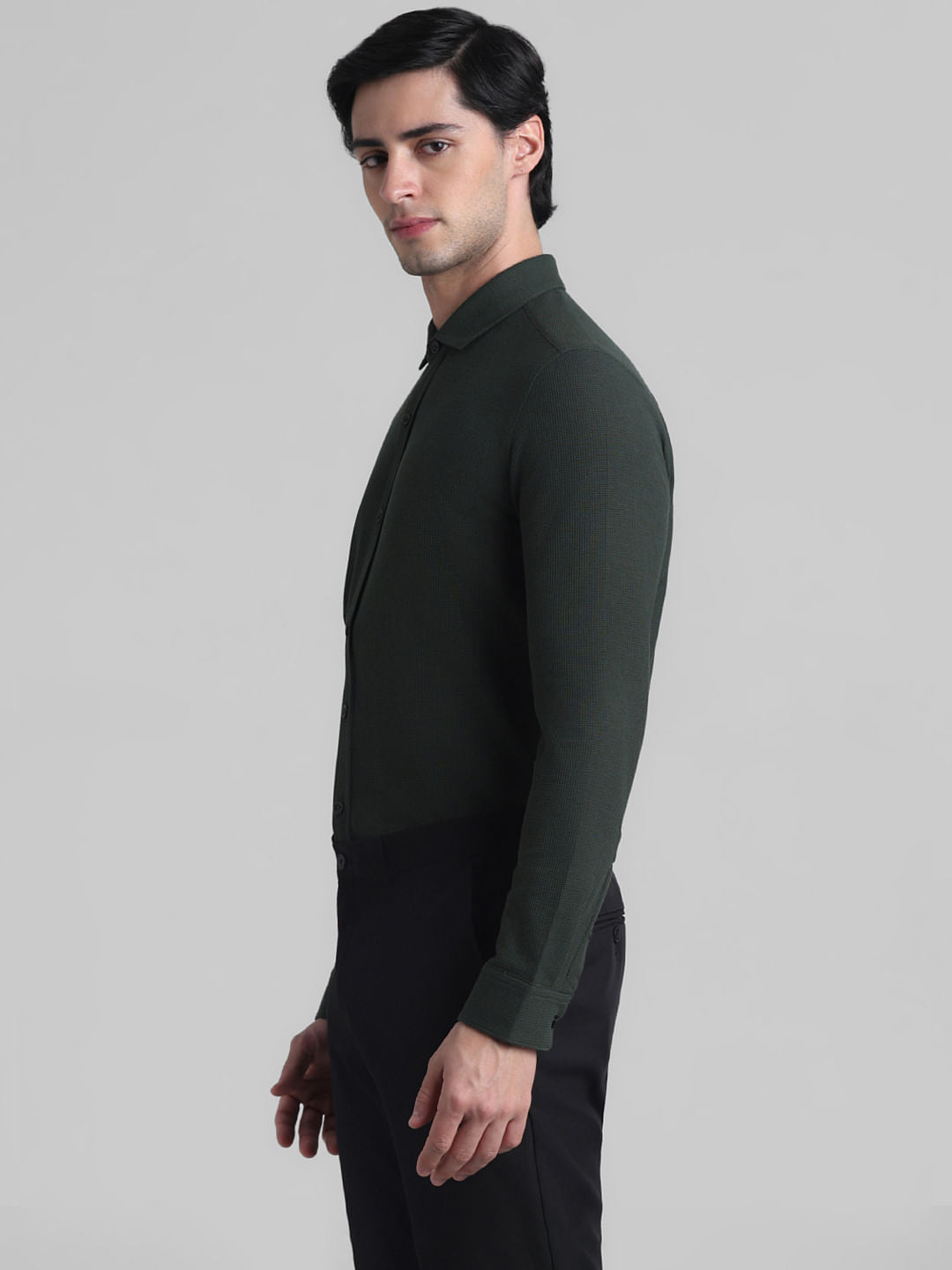 Green Knitted Full Sleeves Shirt