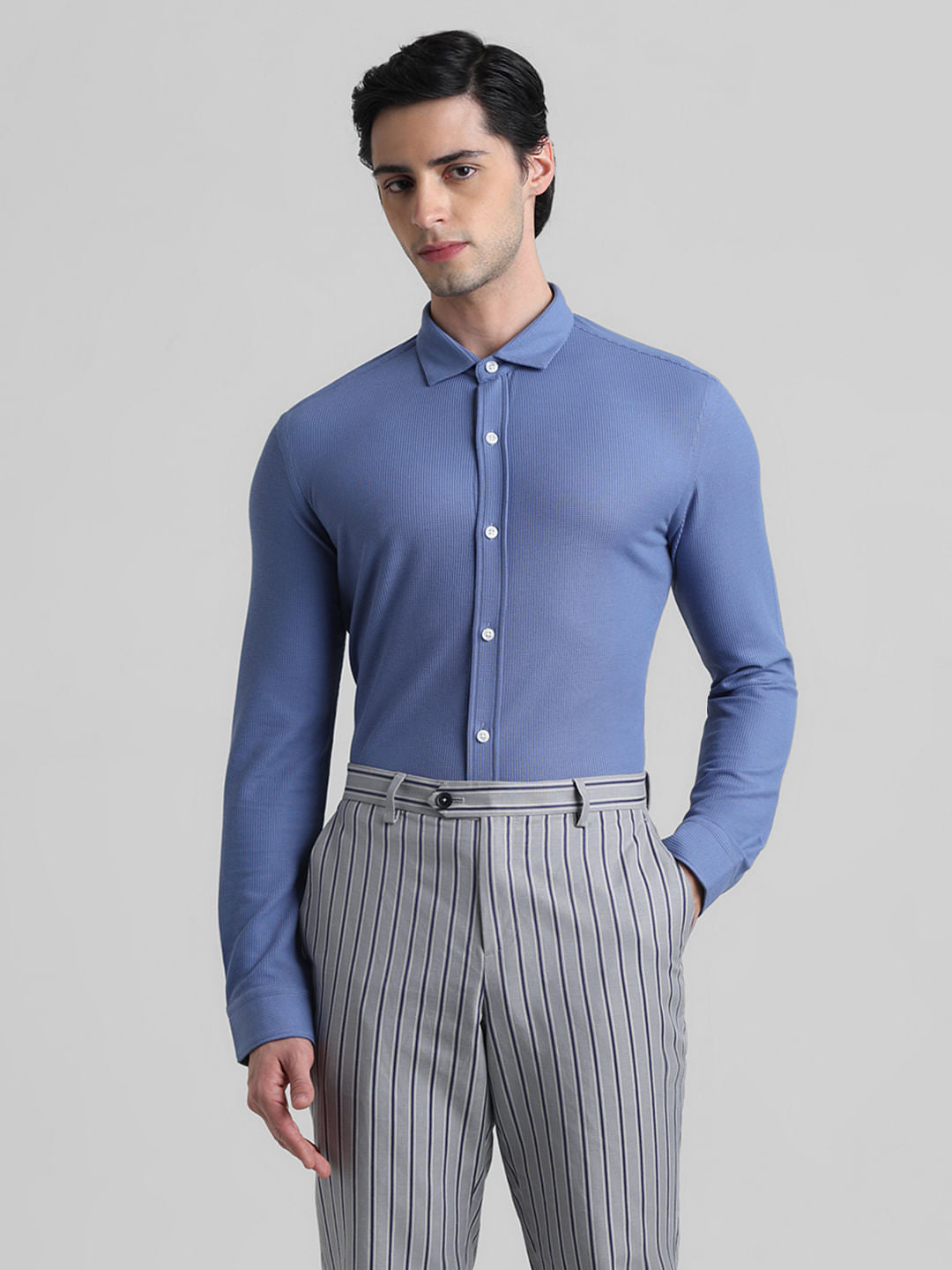 Blue Knitted Full Sleeves Shirt