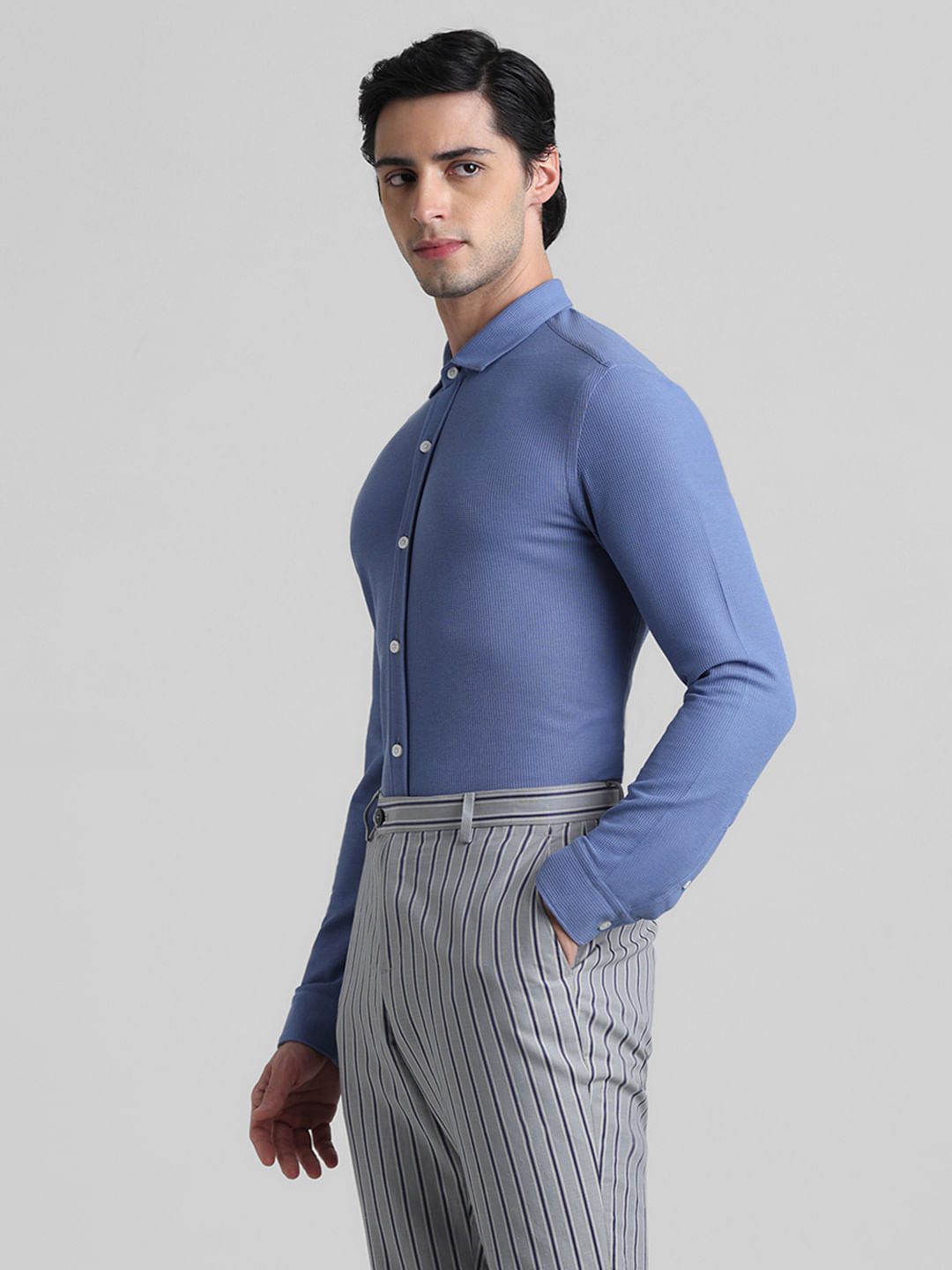 Blue Knitted Full Sleeves Shirt