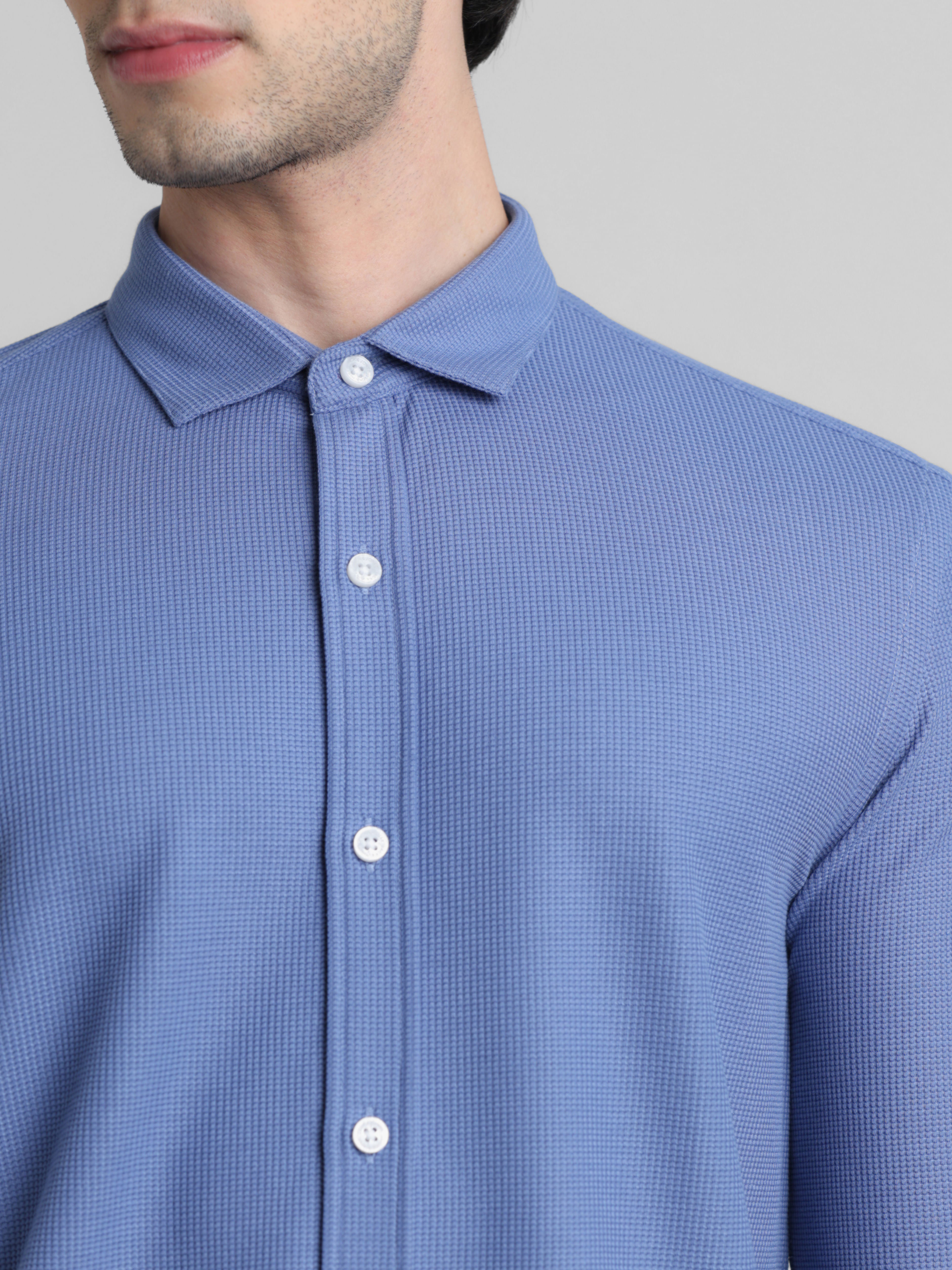 Blue Knitted Full Sleeves Shirt