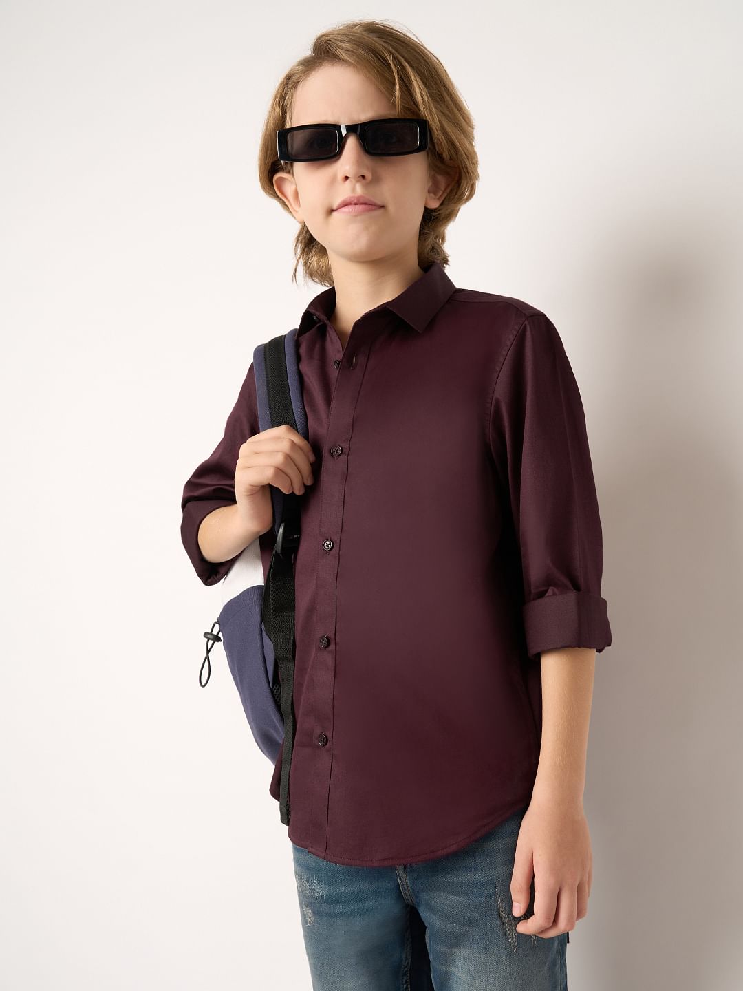 Boys Maroon Full Sleeves Shirt - 4/5Y