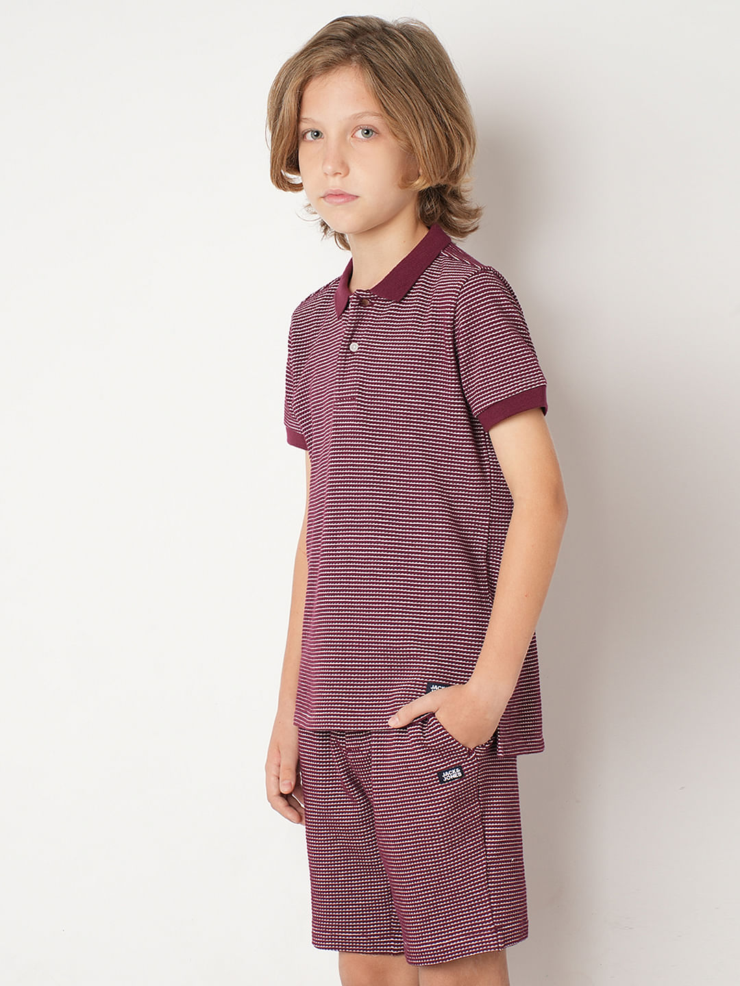 Boys Red Co-ord Set Polo T-shirt