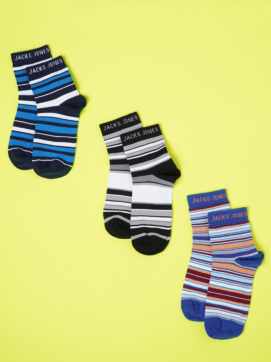 Boys Midi Length Striped Socks - Pack of 3 - S