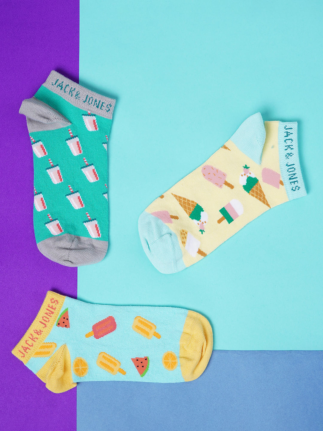 Boys Ankle Length Printed Socks - Pack of 3 - S