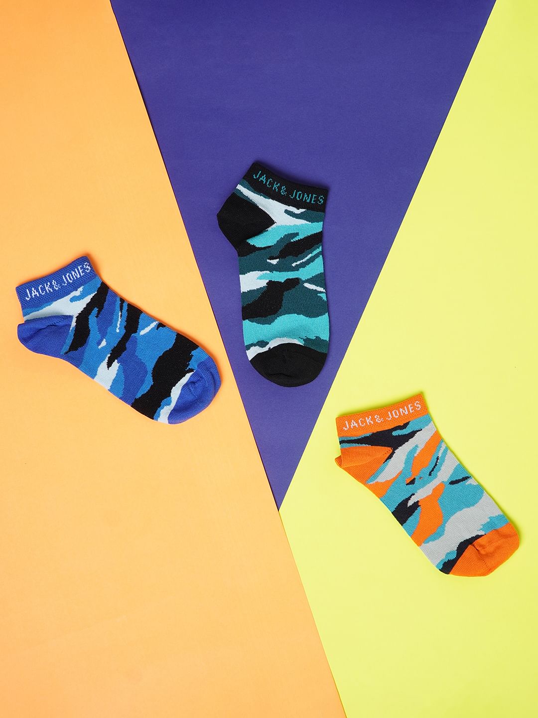Boys Ankle Length Camo Print Socks - Pack of 3 - S