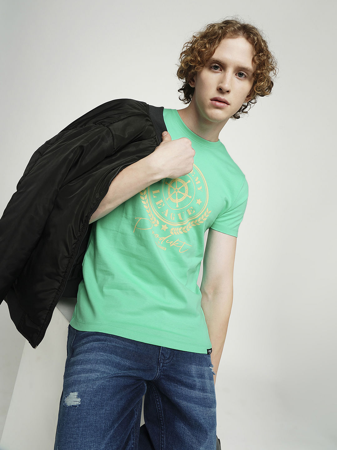 PRODUKT by JACK&JONES Green Printed Crew Neck T-shirt - S