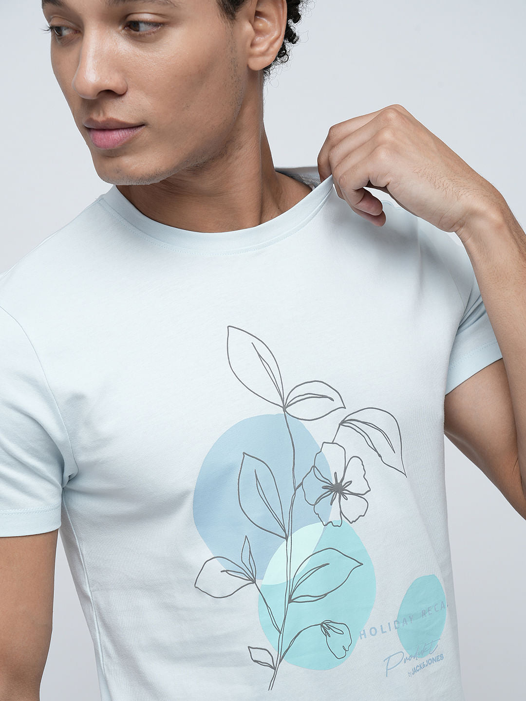 PRODUKT by JACK&JONES Light Blue Floral Crew Neck T-shirt