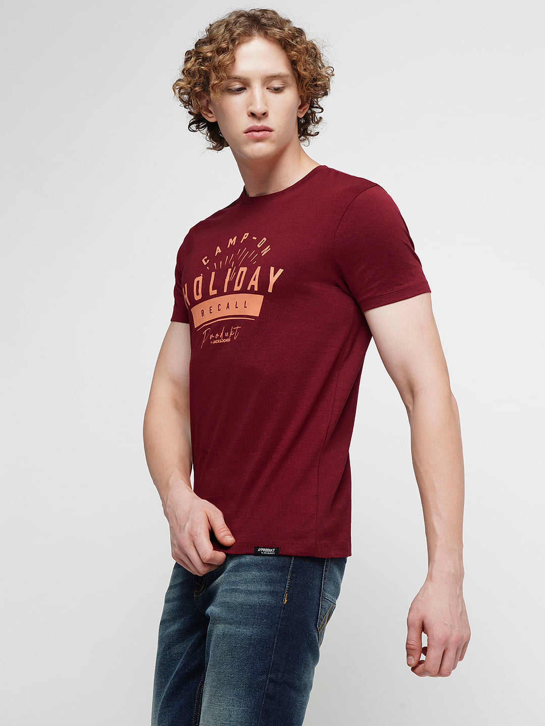 PRODUKT by JACK&JONES Dark Red Printed Crew Neck T-shirt