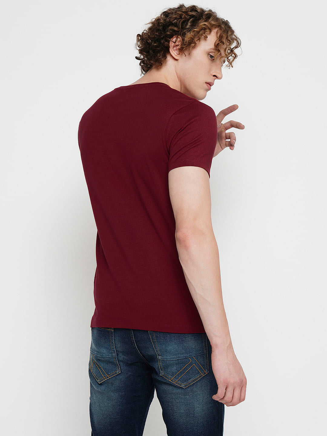 PRODUKT by JACK&JONES Dark Red Printed Crew Neck T-shirt