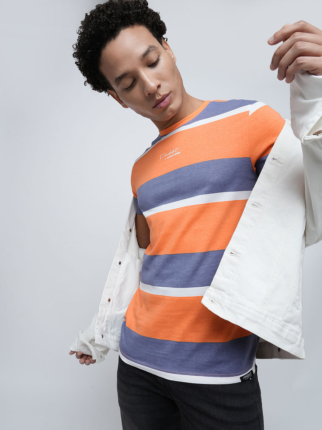 PRODUKT by JACK&JONES Orange Colourblocked Crew Neck T-shirt - S