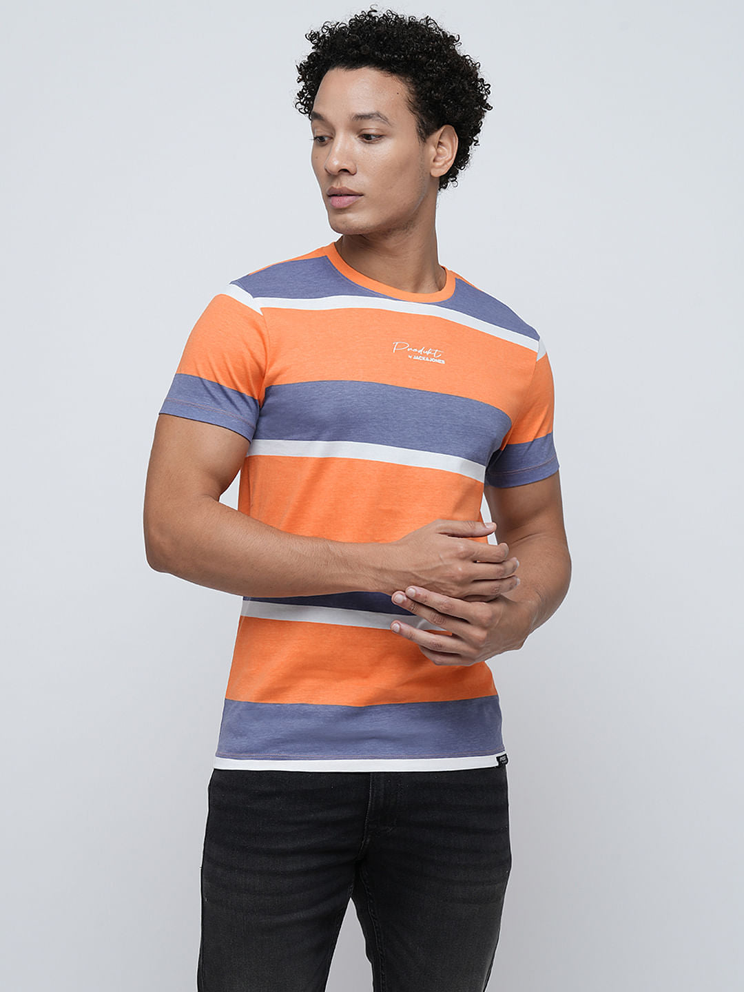 PRODUKT by JACK&JONES Orange Colourblocked Crew Neck T-shirt