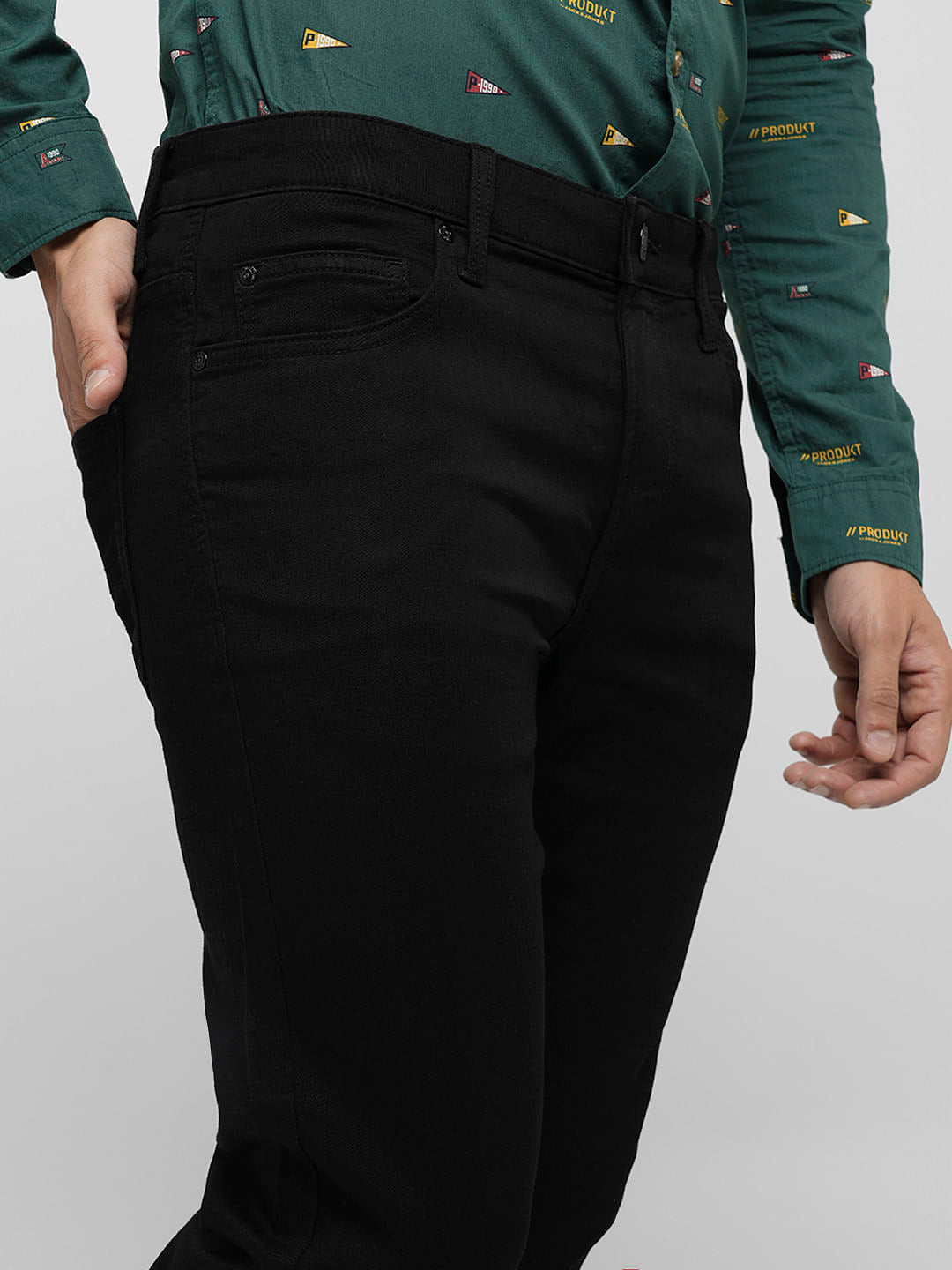 PRODUKT by JACK&JONES Black Mid Rise Slim Fit Jeans