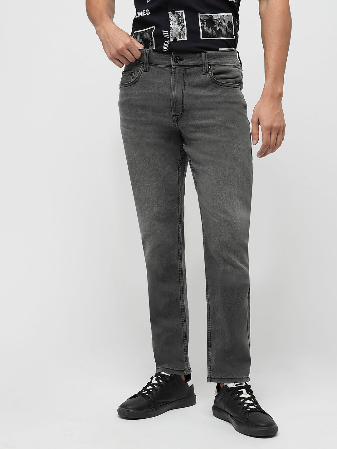 PRODUKT by JACK&JONES Grey Mid Rise Slim Fit Jeans