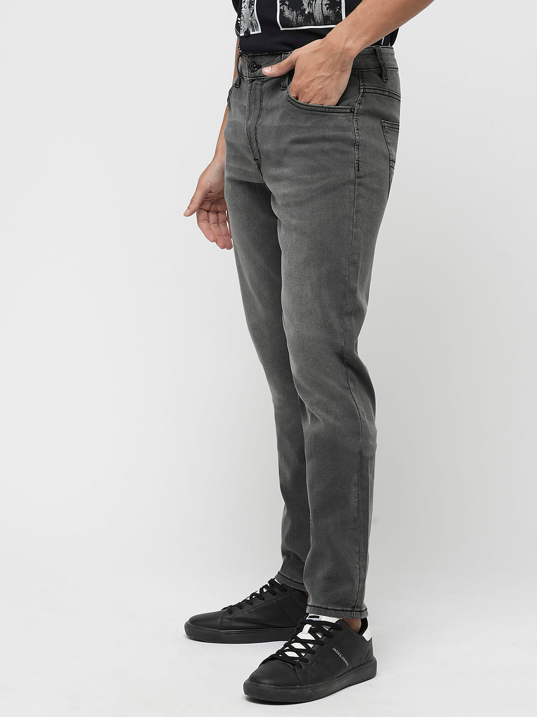 PRODUKT by JACK&JONES Grey Mid Rise Slim Fit Jeans