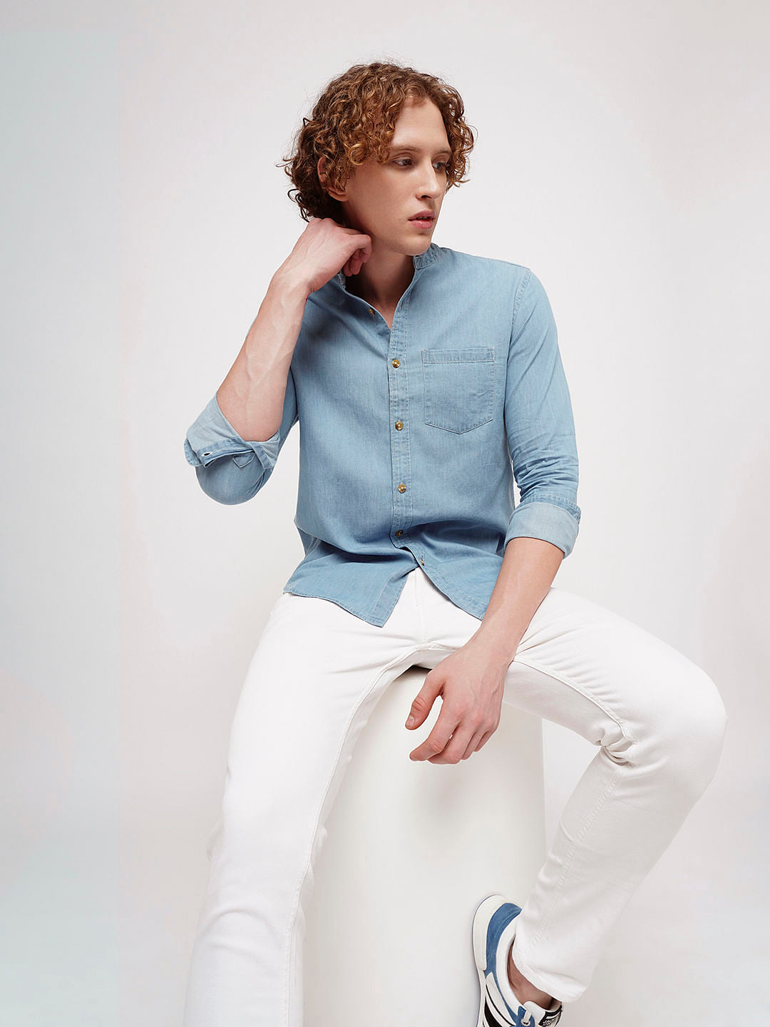 PRODUKT by JACK&JONES Light Blue Denim Full Sleeves Shirt - S