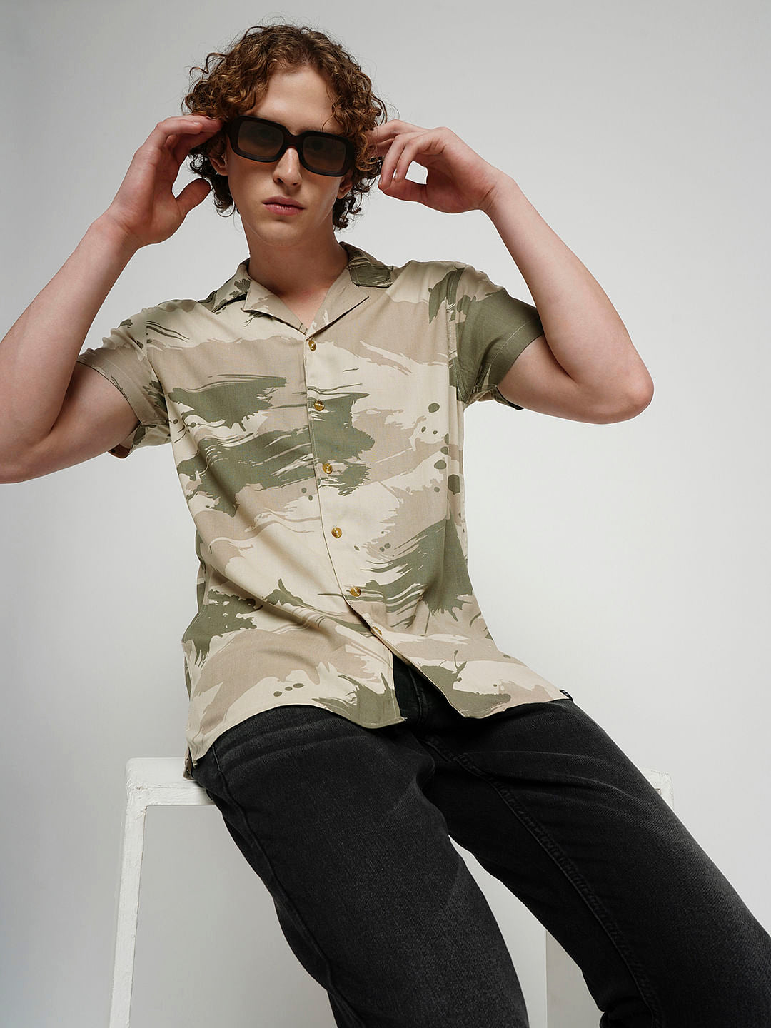 PRODUKT by JACK&JONES Green & Beige Printed Shirt - S