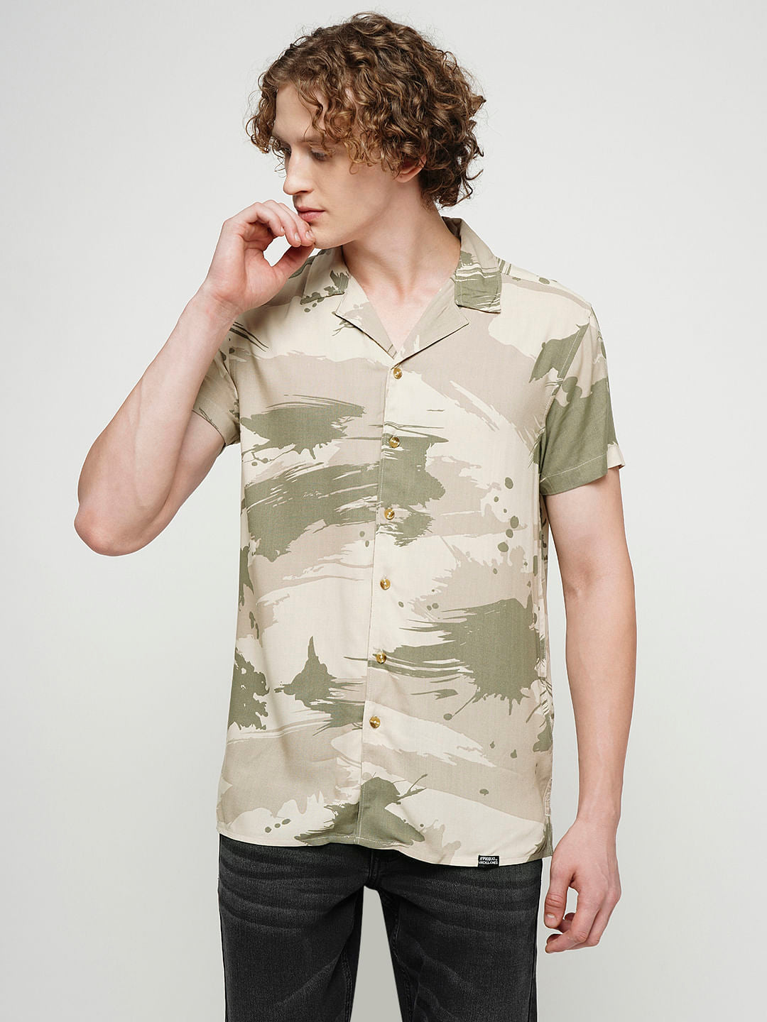 PRODUKT by JACK&JONES Green & Beige Printed Shirt