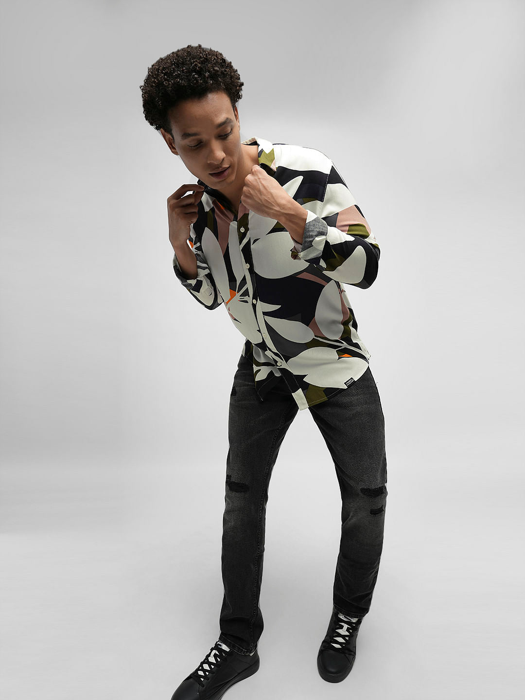 PRODUKT by JACK&JONES Green Printed Full Sleeves Shirt - S