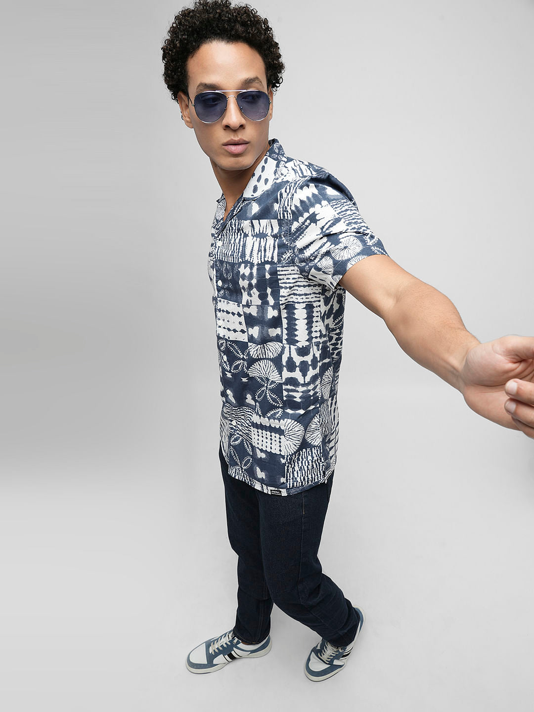 PRODUKT by JACK&JONES Blue Abstract Print Short Sleeves Shirt - S