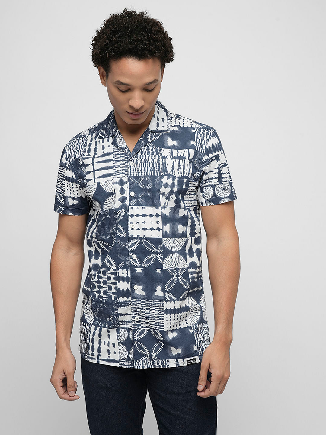 PRODUKT by JACK&JONES Blue Abstract Print Short Sleeves Shirt