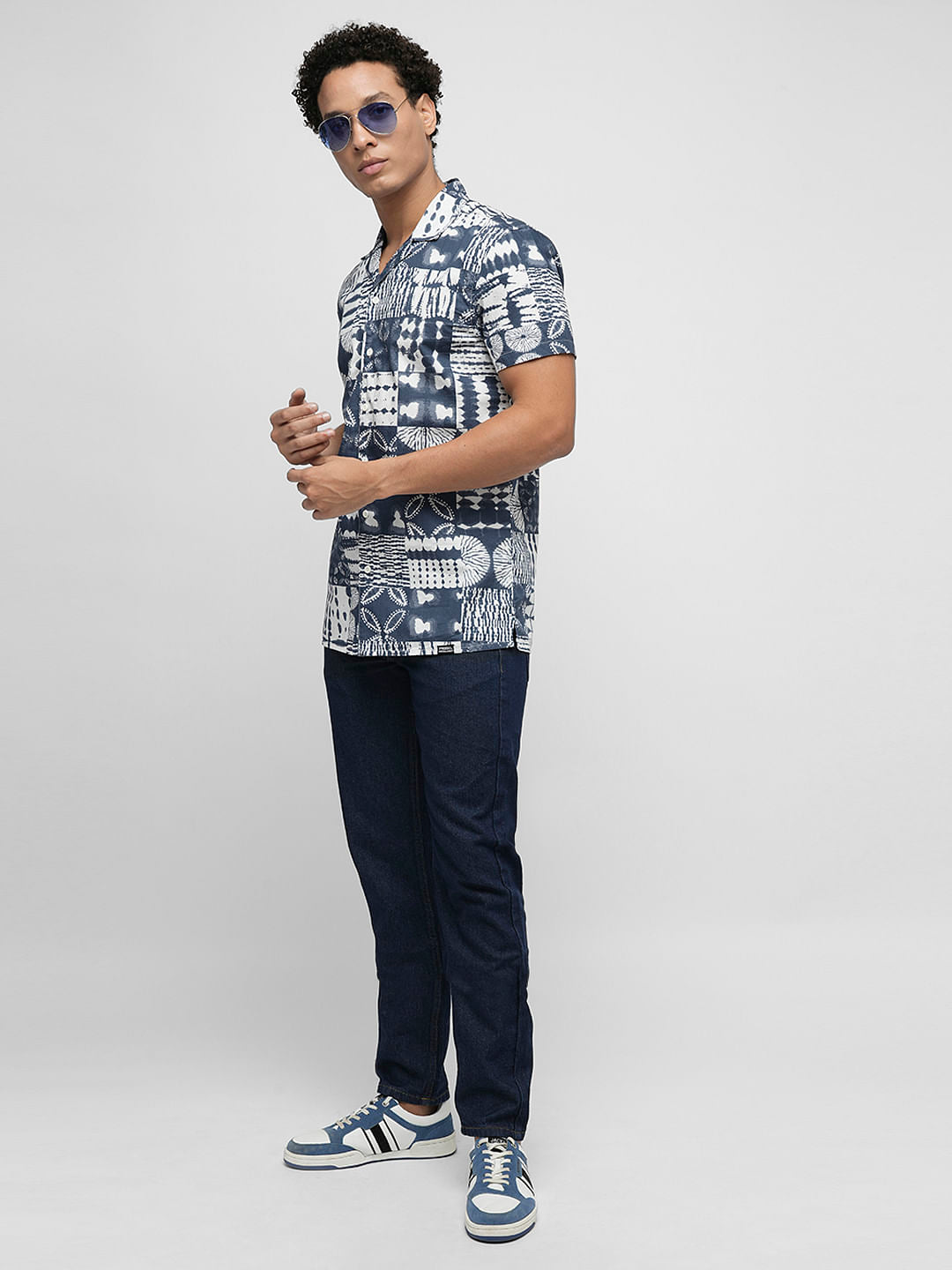 PRODUKT by JACK&JONES Blue Abstract Print Short Sleeves Shirt