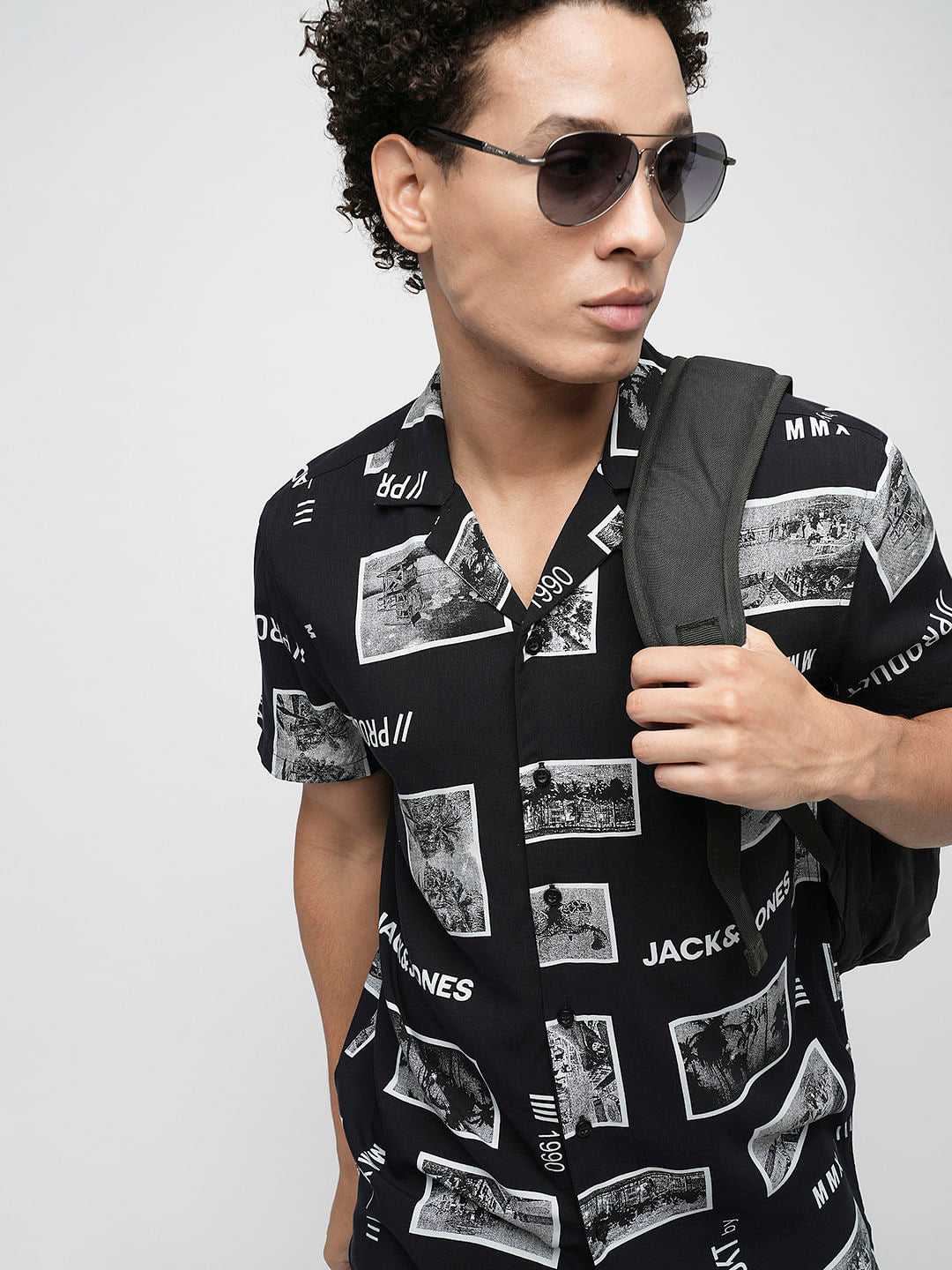 PRODUKT by JACK&JONES Black Printed Short Sleeves Shirt - S