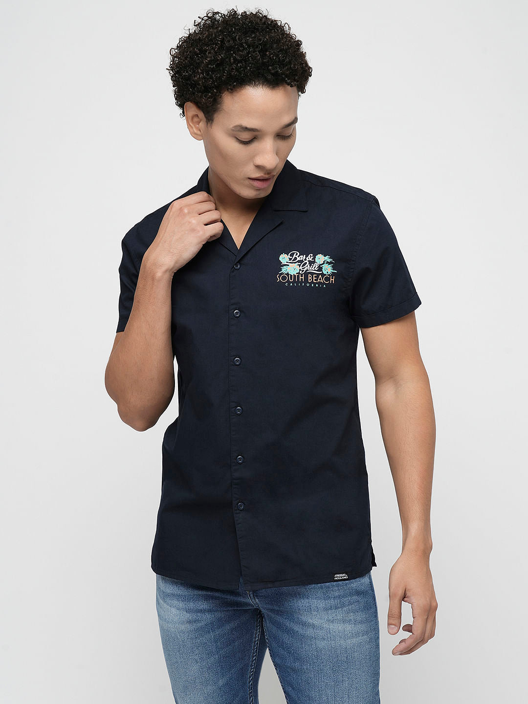 PRODUKT by JACK&JONES Navy Printed Short Sleeves Shirt