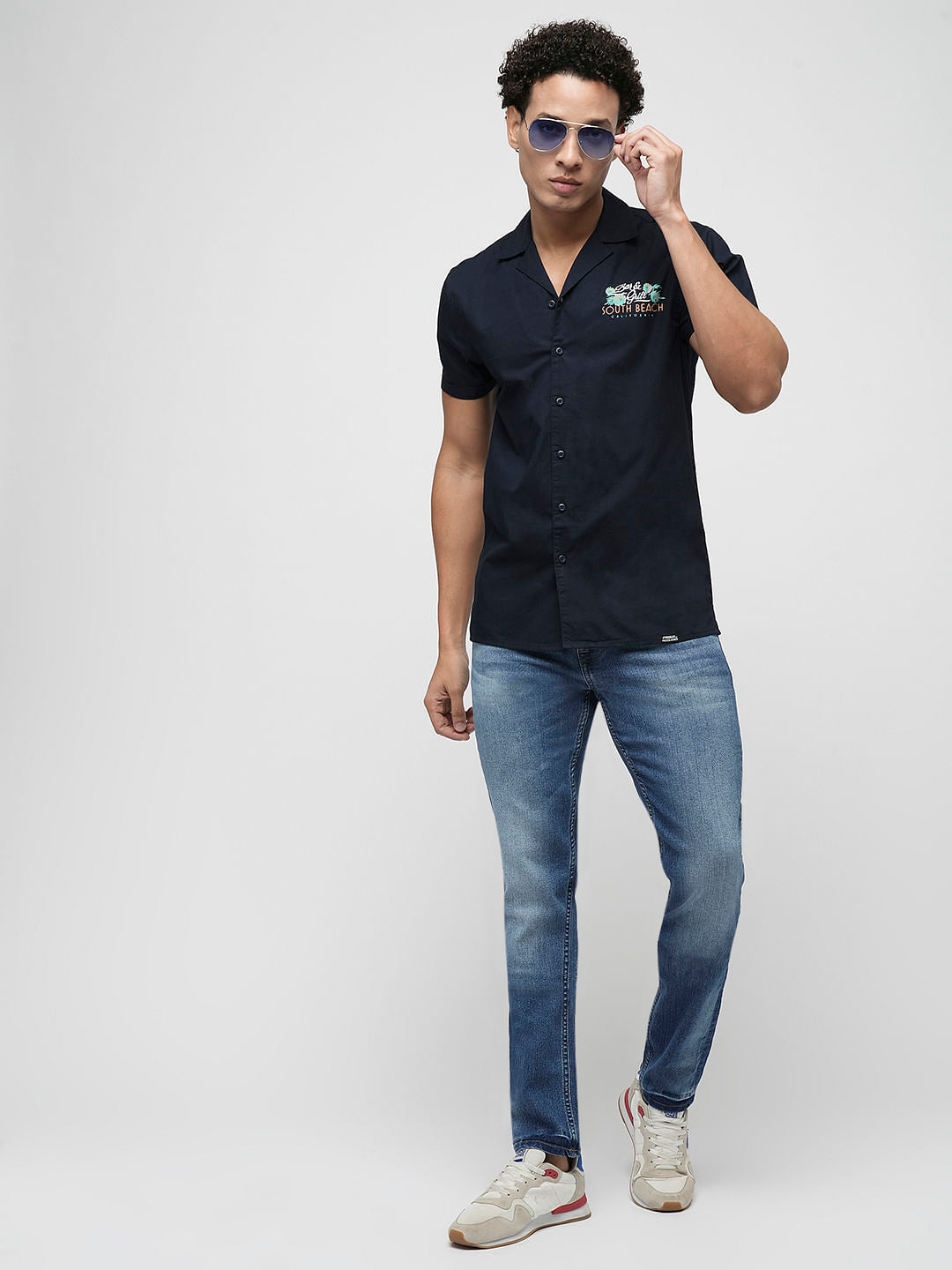 PRODUKT by JACK&JONES Navy Printed Short Sleeves Shirt