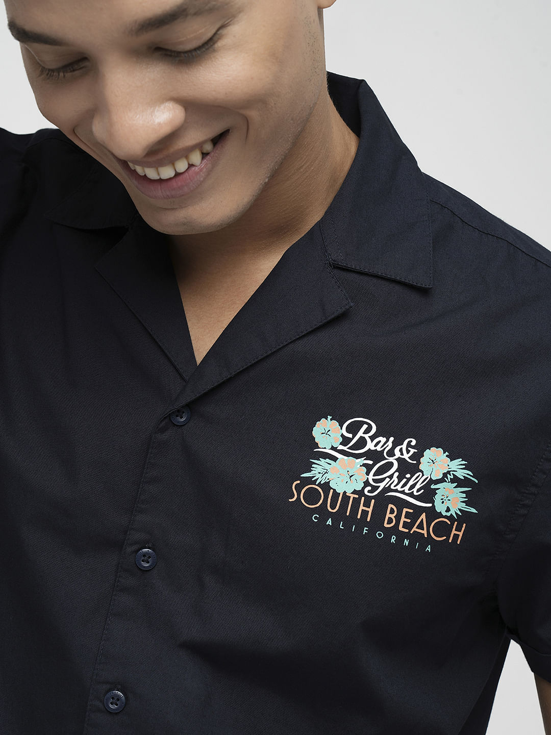 PRODUKT by JACK&JONES Navy Printed Short Sleeves Shirt