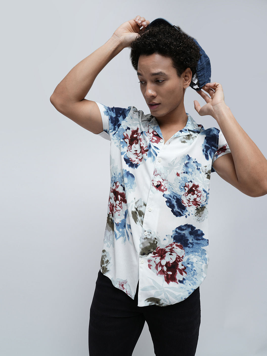 PRODUKT by JACK&JONES White Floral Short Sleeves Shirt - S