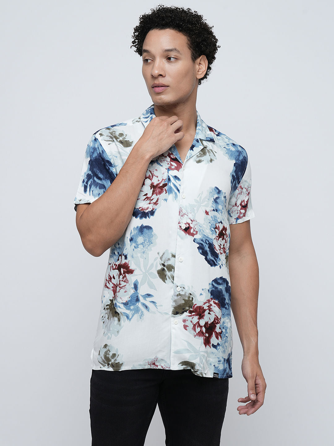 PRODUKT by JACK&JONES White Floral Short Sleeves Shirt