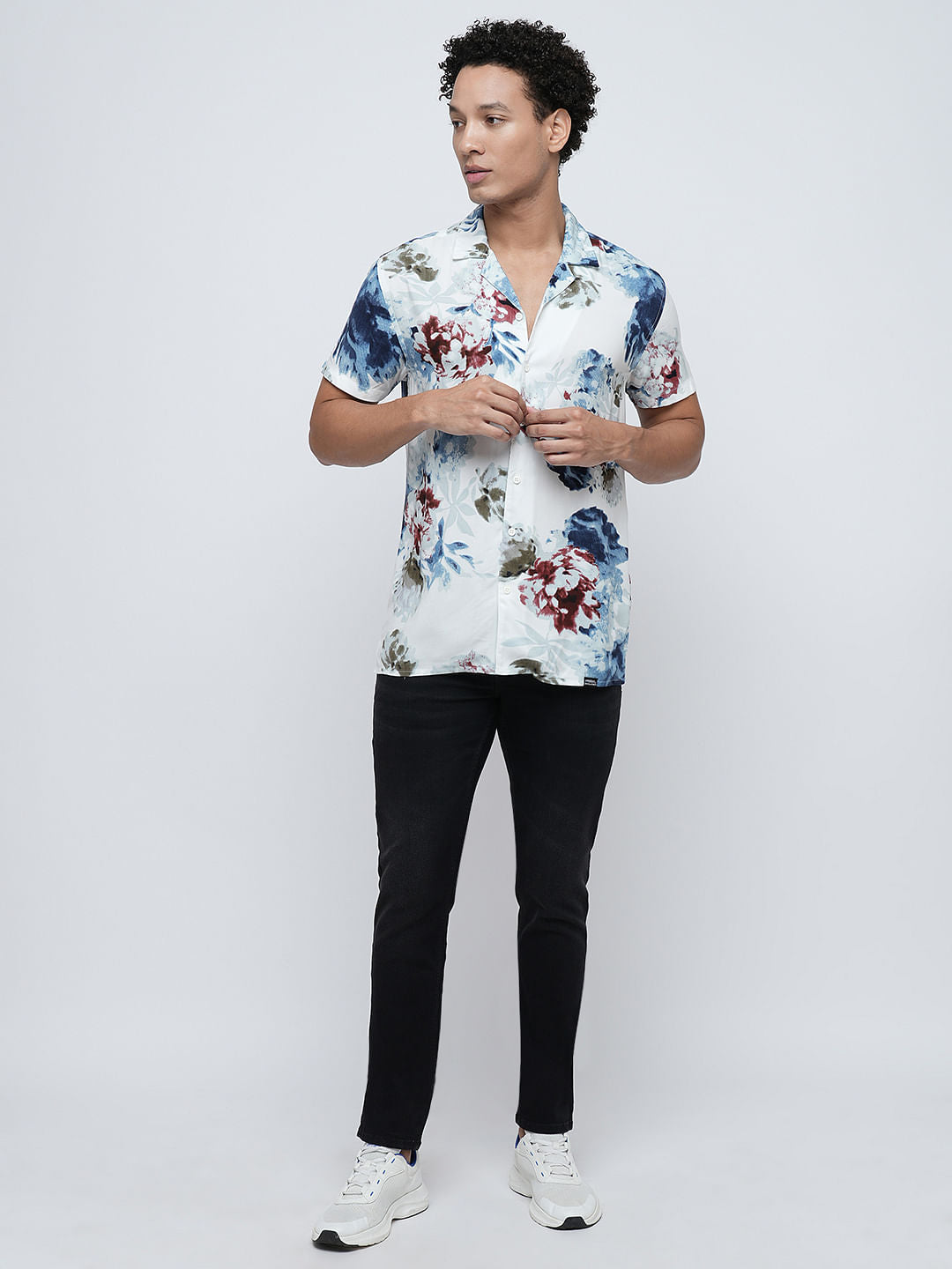 PRODUKT by JACK&JONES White Floral Short Sleeves Shirt