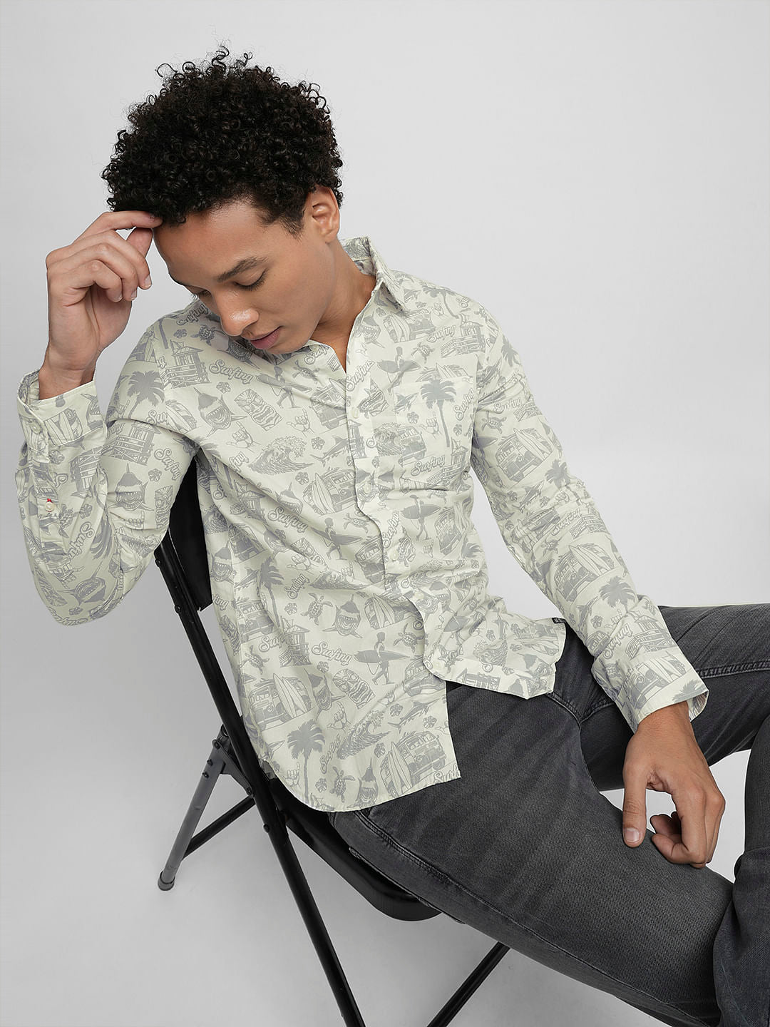 PRODUKT by JACK&JONES Off-White Printed Full Sleeves Shirt - S