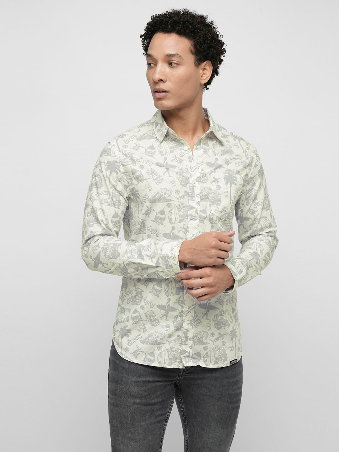 PRODUKT by JACK&JONES Off-White Printed Full Sleeves Shirt