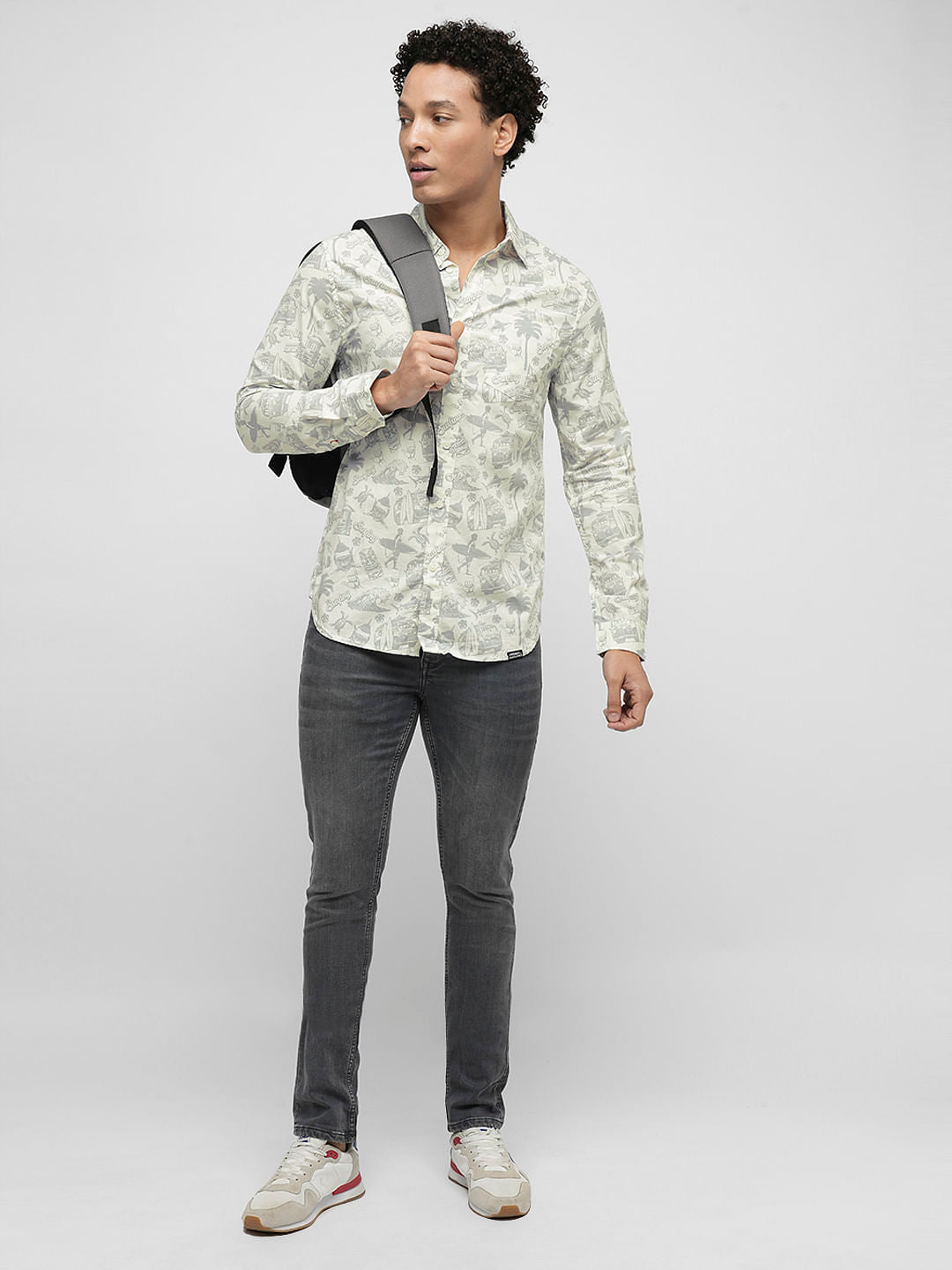 PRODUKT by JACK&JONES Off-White Printed Full Sleeves Shirt