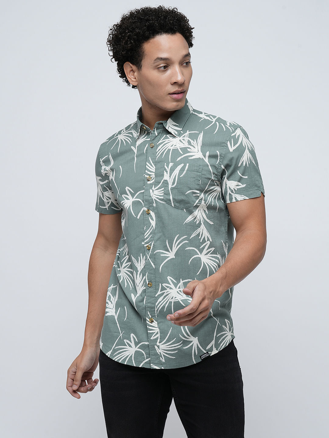 PRODUKT by JACK&JONES Green Printed Short Sleeves Shirt
