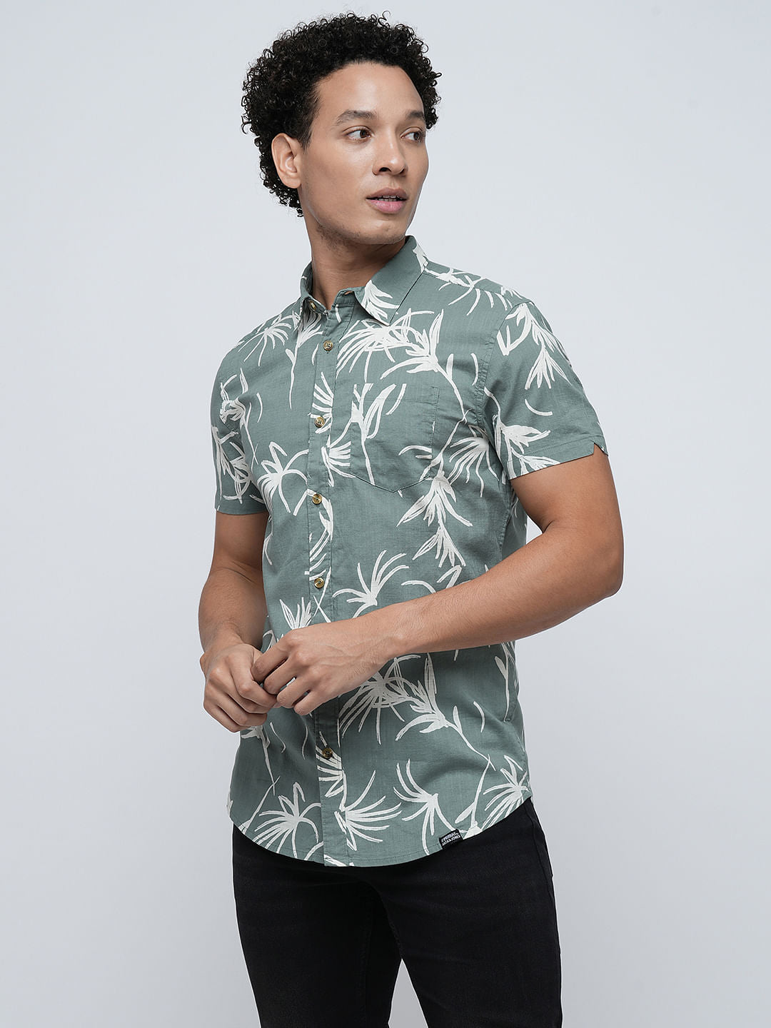 PRODUKT by JACK&JONES Green Printed Short Sleeves Shirt