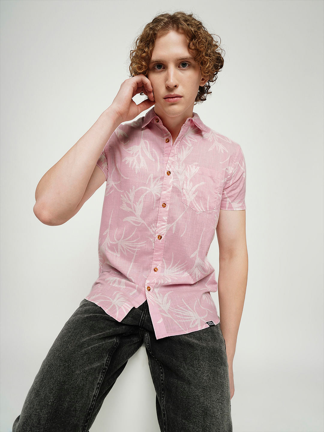 PRODUKT by JACK&JONES Pink Printed Short Sleeves Shirt - S