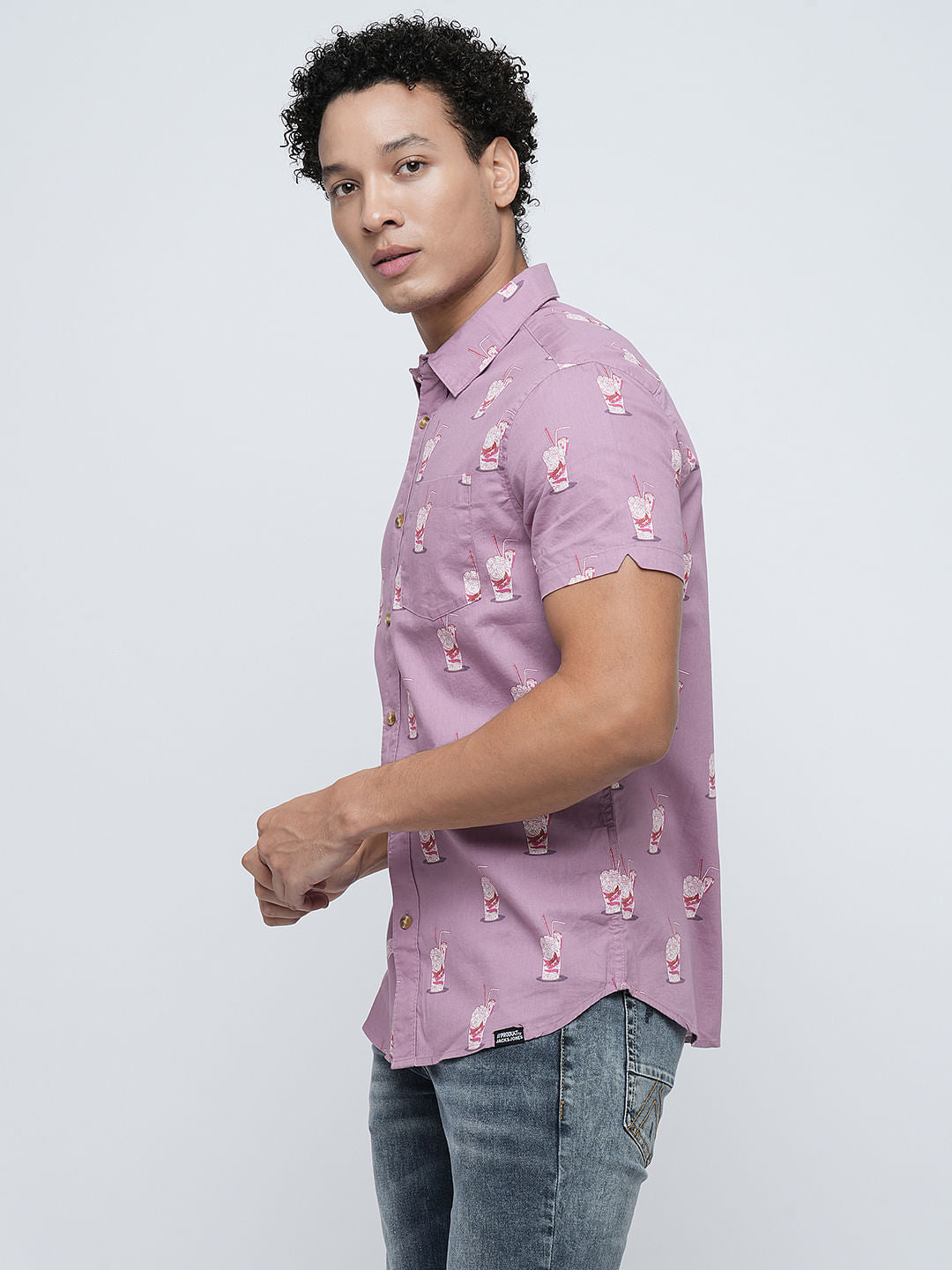 PRODUKT by JACK&JONES Purple Printed Short Sleeves Shirt