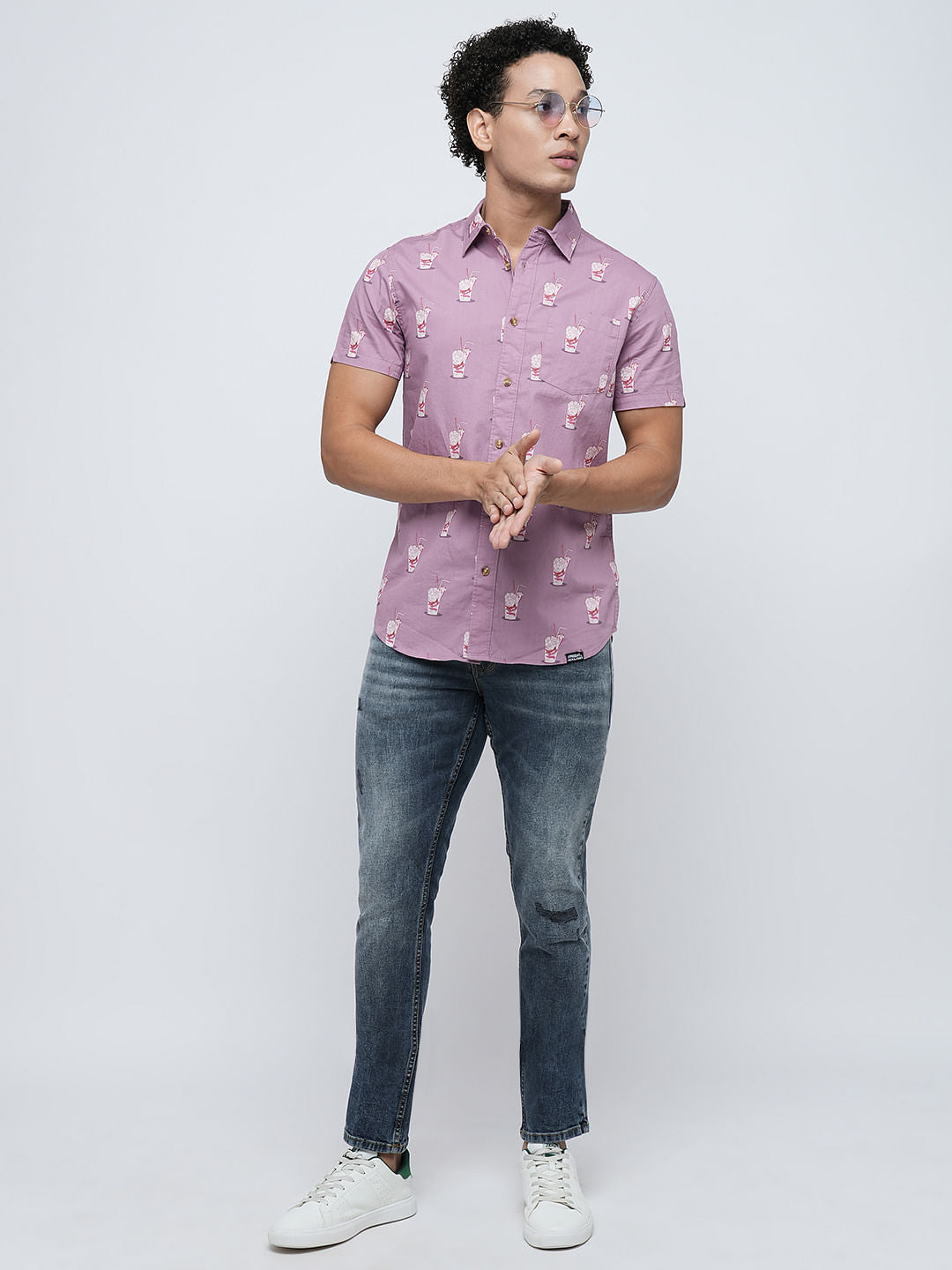 PRODUKT by JACK&JONES Purple Printed Short Sleeves Shirt