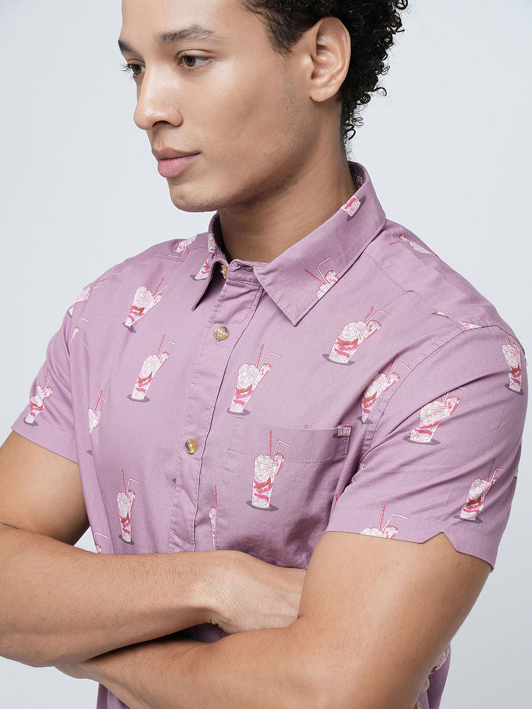 PRODUKT by JACK&JONES Purple Printed Short Sleeves Shirt