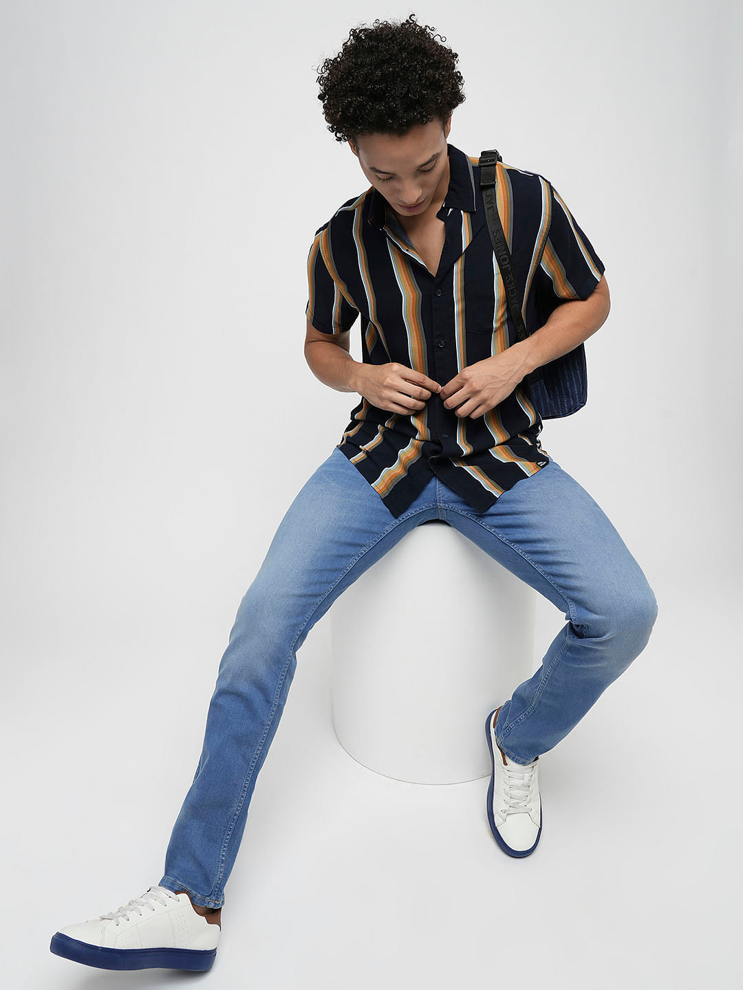 PRODUKT by JACK&JONES Navy Striped Short Sleeves Shirt - S