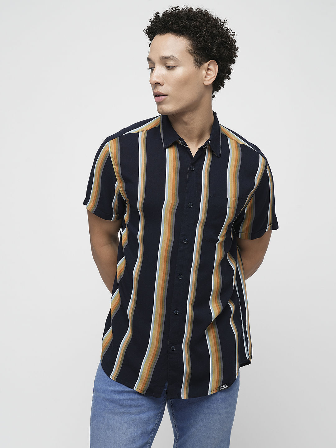 PRODUKT by JACK&JONES Navy Striped Short Sleeves Shirt