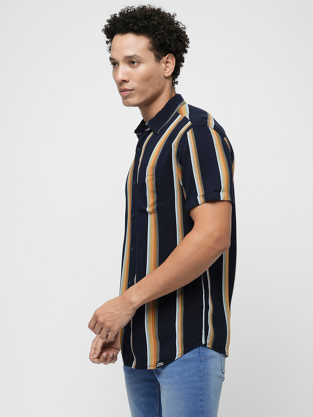PRODUKT by JACK&JONES Navy Striped Short Sleeves Shirt