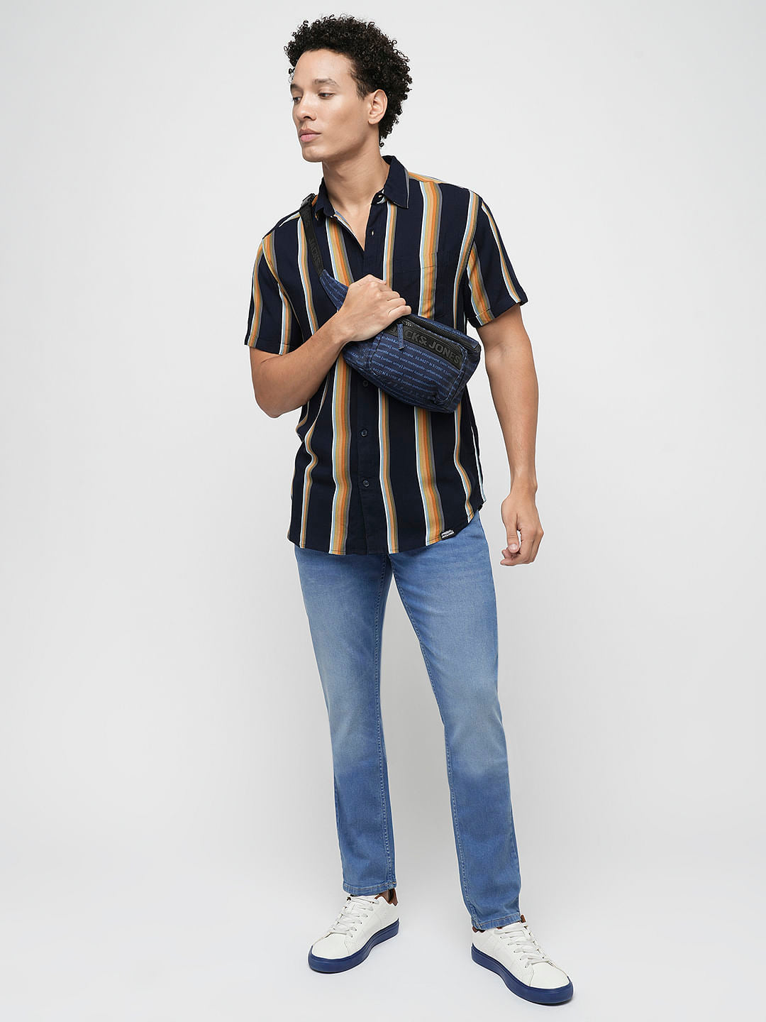 PRODUKT by JACK&JONES Navy Striped Short Sleeves Shirt