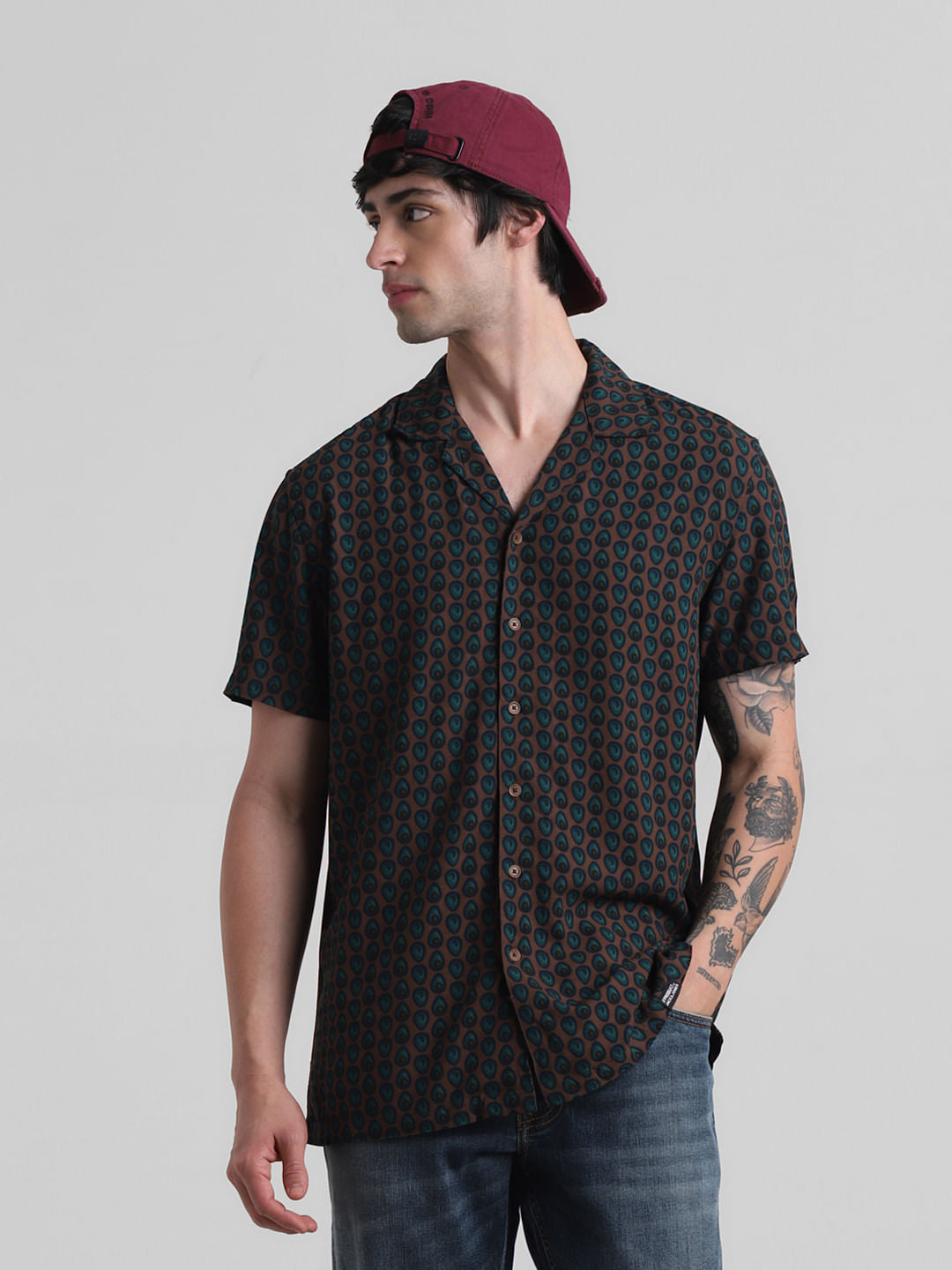 PRODUKT by JACK&JONES Brown Printed Short Sleeves Shirt - S